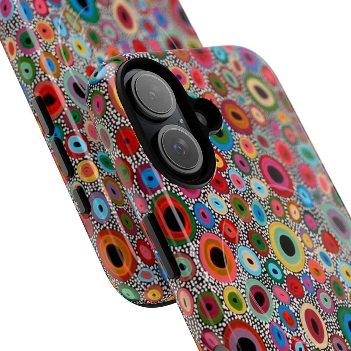 Magnetic Tough Cases featuring vibrant aboriginal artwork and dot paintings. - Detail