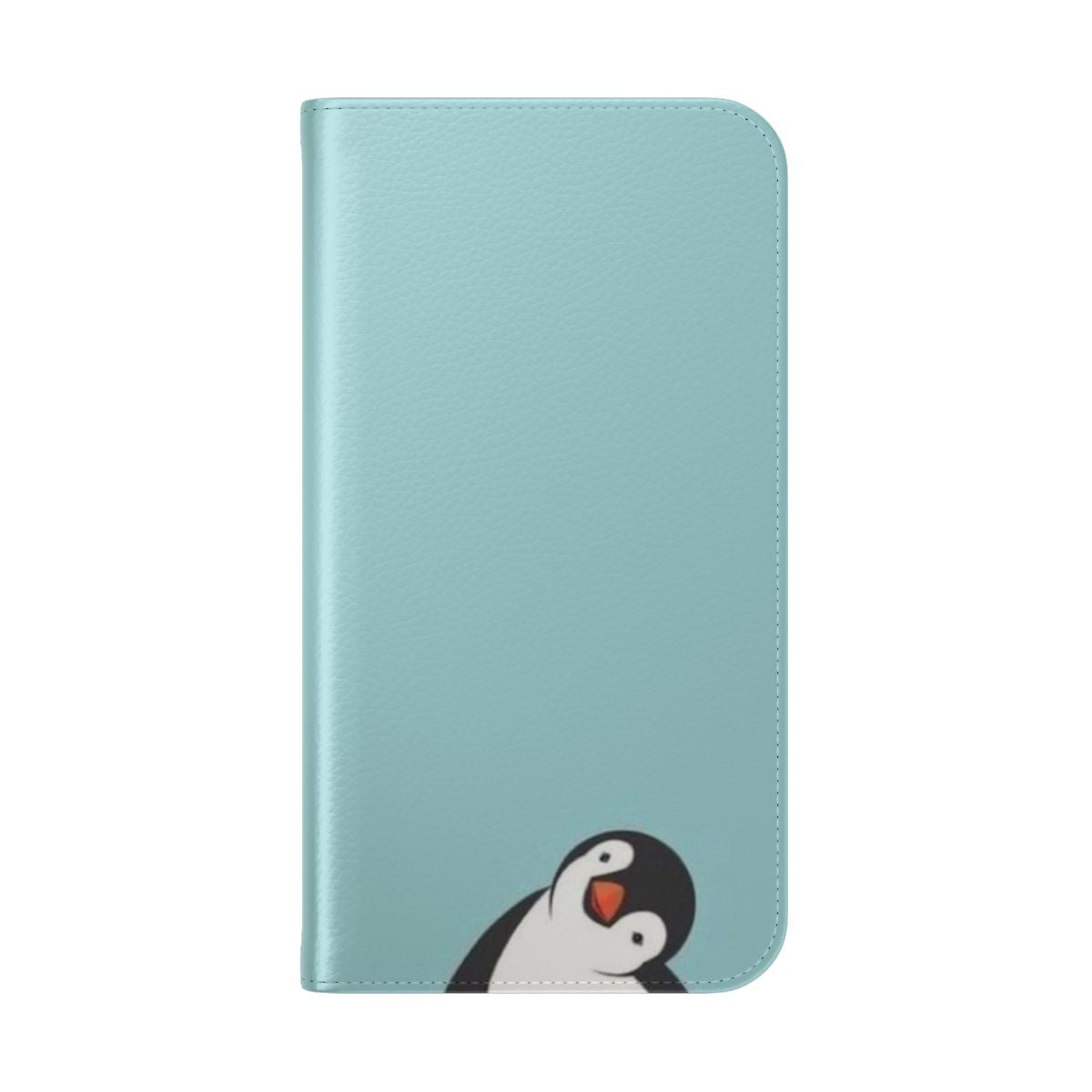 A vibrant and trendy penguin-themed flip cover phone case - Folded Back