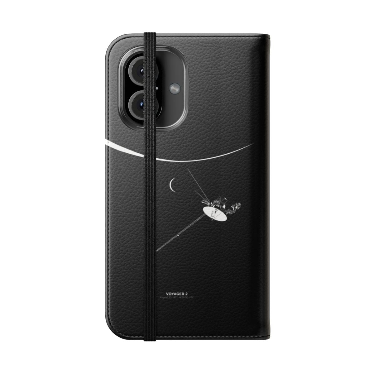 Sleek and minimalist phone case with a space probe design - Folded Front