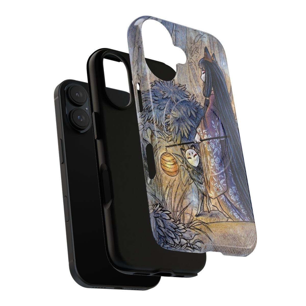 Illustration of a kitsune (fox spirit) on a magnetic tough phone case - Layers