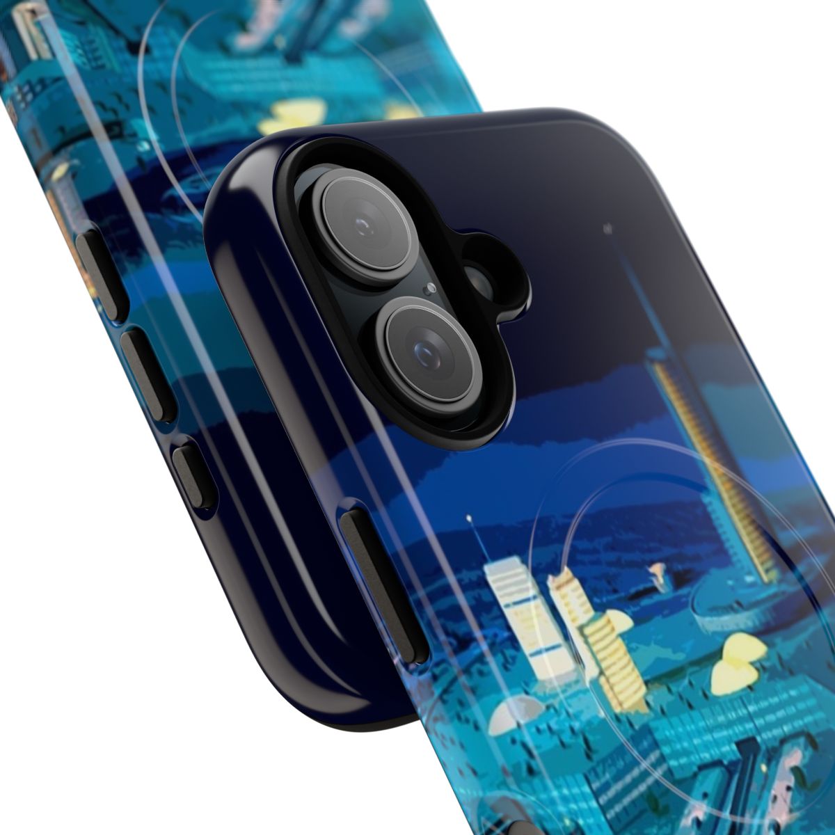 Futuristic and retro-inspired phone case featuring Disney World's Epcot and Progress City imagery - Detail