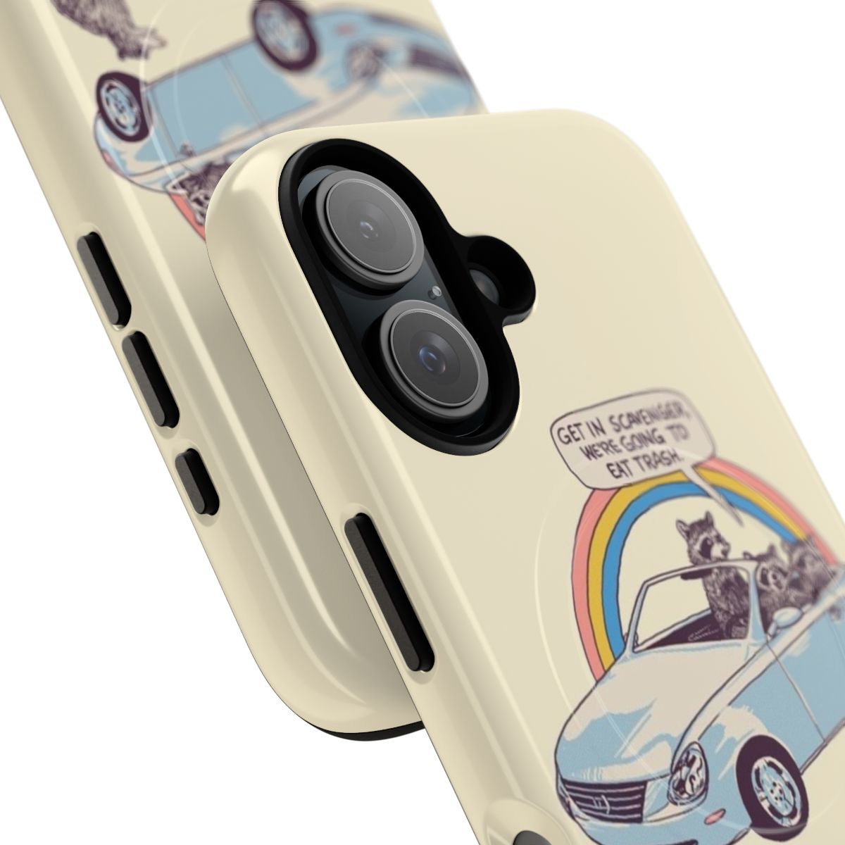 Colorful phone case with retro 80s/90s inspired animal meme design - Detail