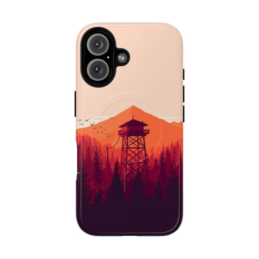 Firewatch-inspired nature landscape background on a protective magnetic tough phone case