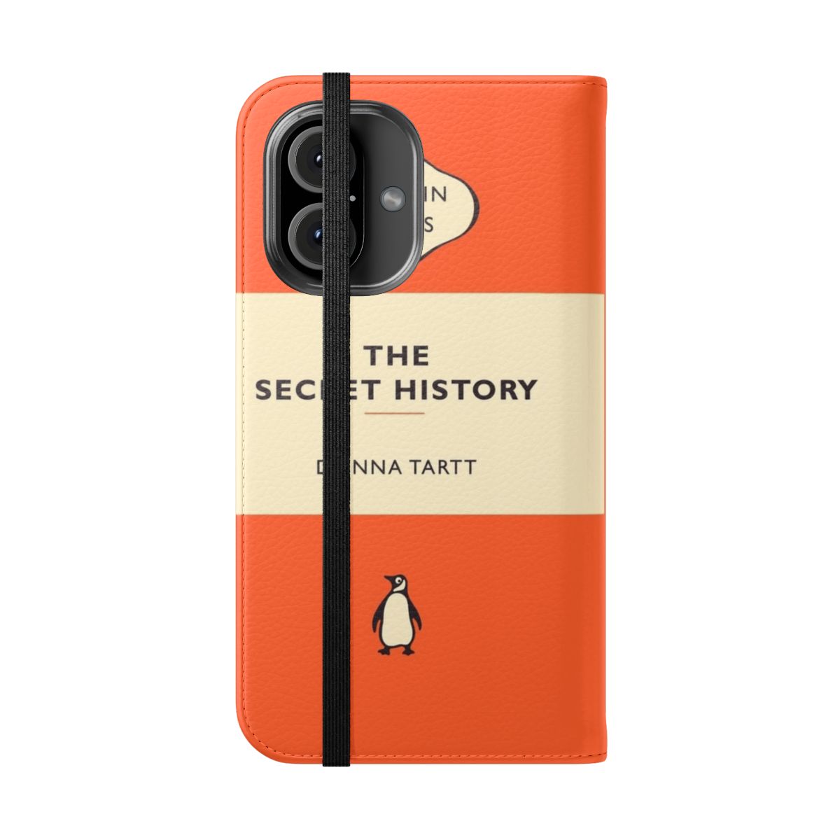 Stylish phone case featuring a classic book cover design inspired by Donna Tartt's novel 'The Secret History' - Folded Front