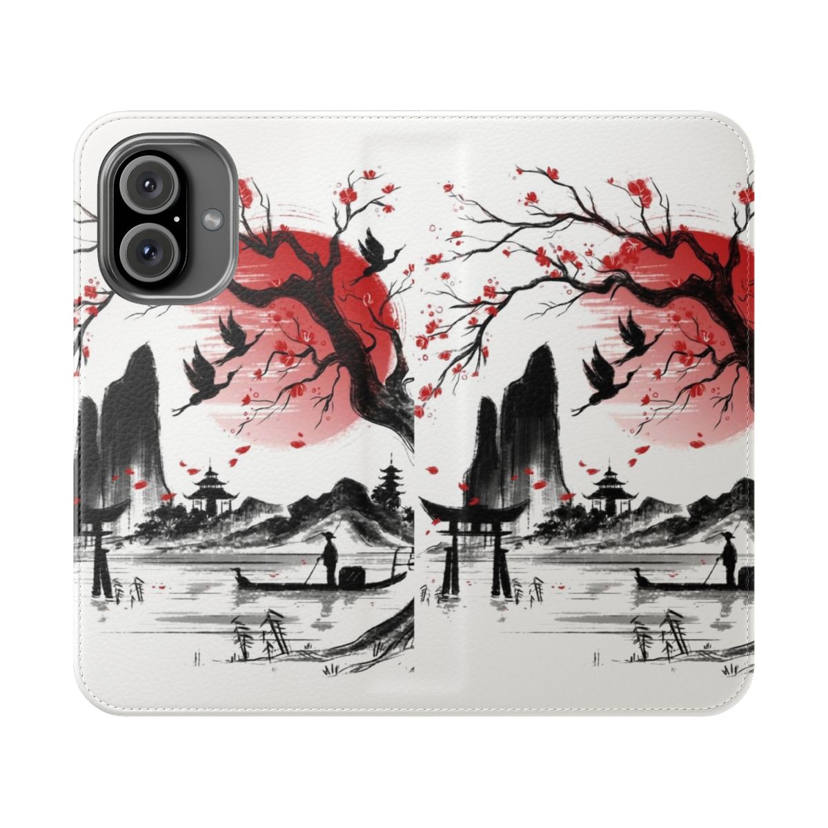 Sakura lake inspired phone case with vintage Japanese cherry blossom pattern