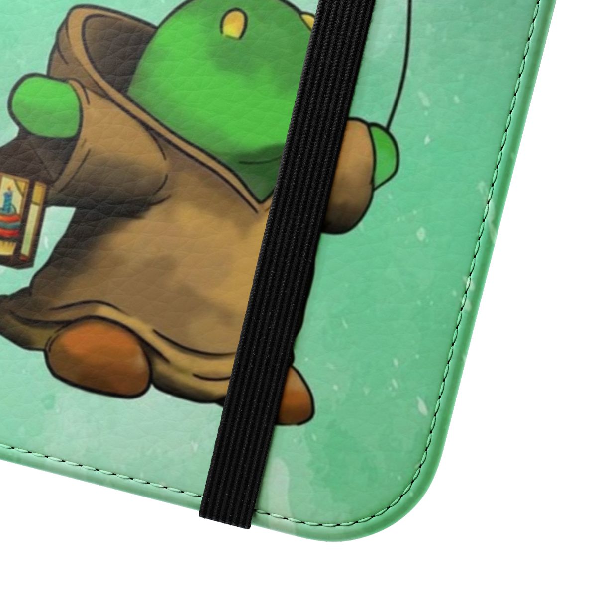 Vibrant flip cover phone case featuring the iconic Tonberry character from the Final Fantasy video game series. - Close Up