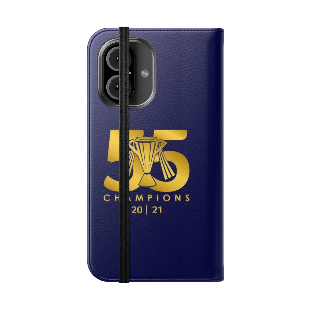 A gold-colored phone case design celebrating the Rangers football club's 55 titles - Folded Front