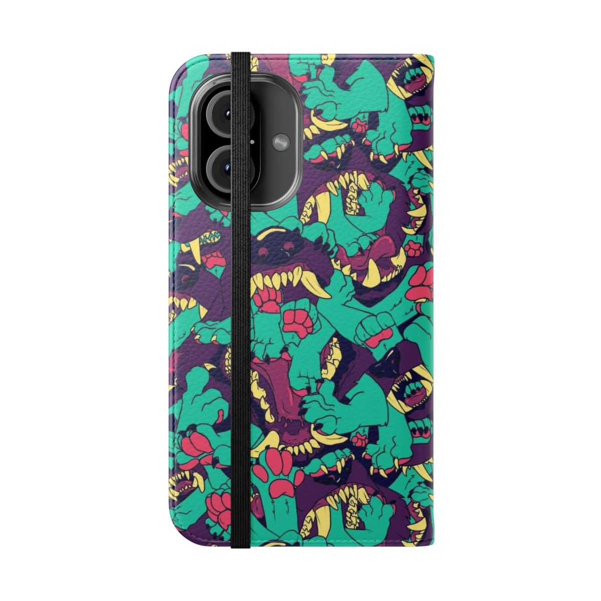 Furry animal print phone case with a playful paws and maws design - Folded Front