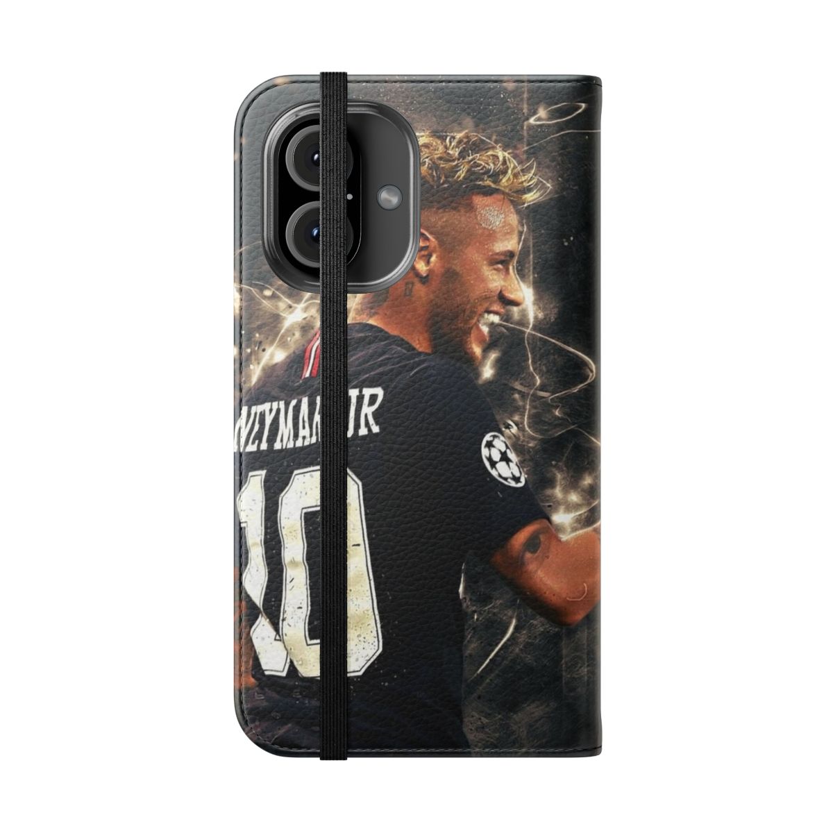 Neymar-inspired phone case with soccer/football theme - Folded Front