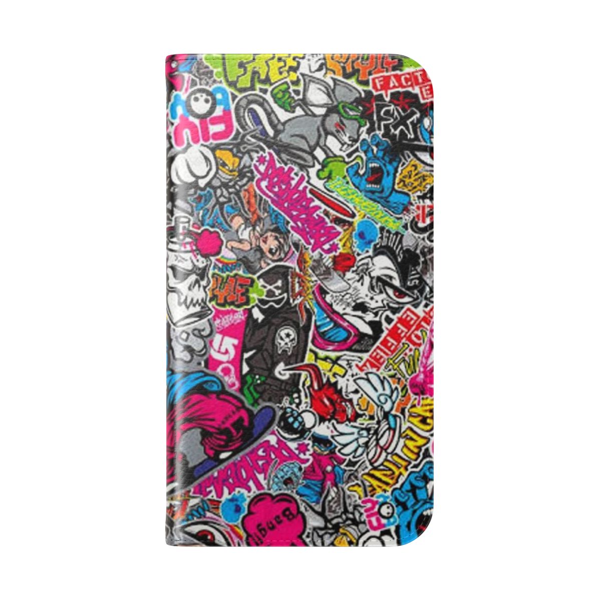 Colorful stickerbomb pattern phone flip cover case - Folded Back