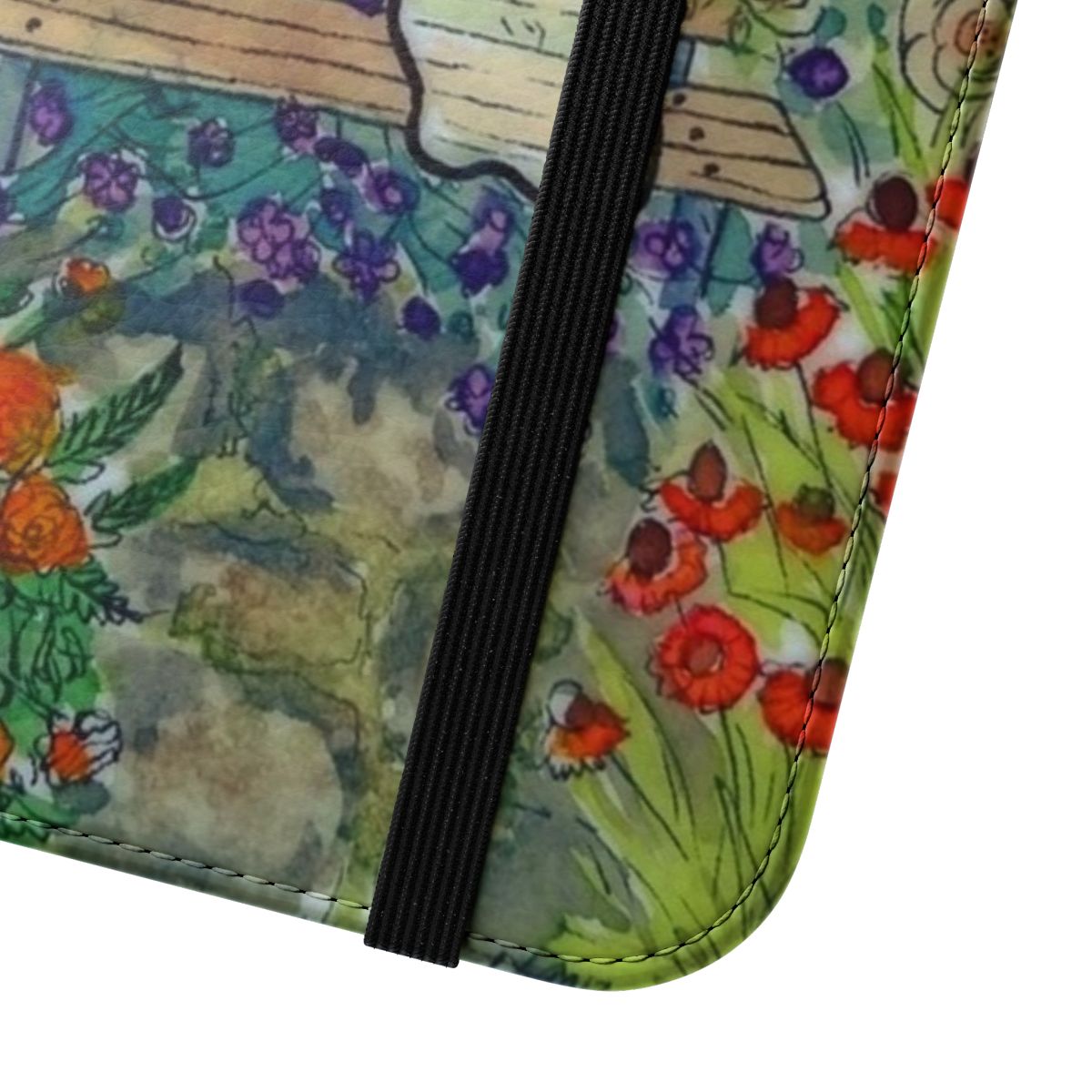 Ethereal phone case with watercolor floral and ghost design - Close Up