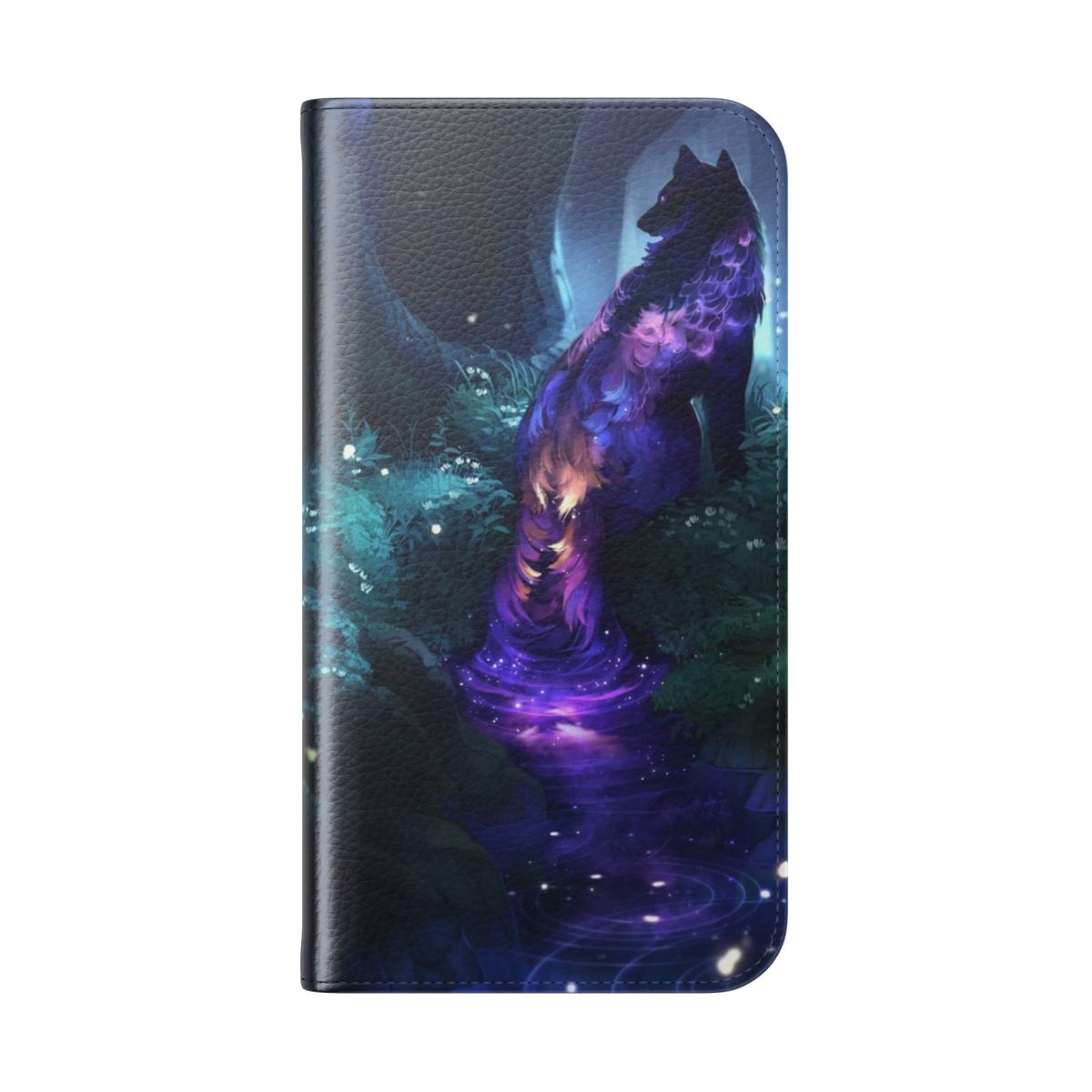 Luminous flip cover phone case with mystical galaxy and animal design - Folded Back