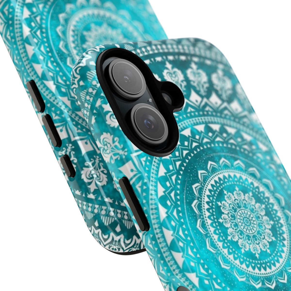 Turquoise mandala phone case with tribal, floral pattern and decorative design - Detail