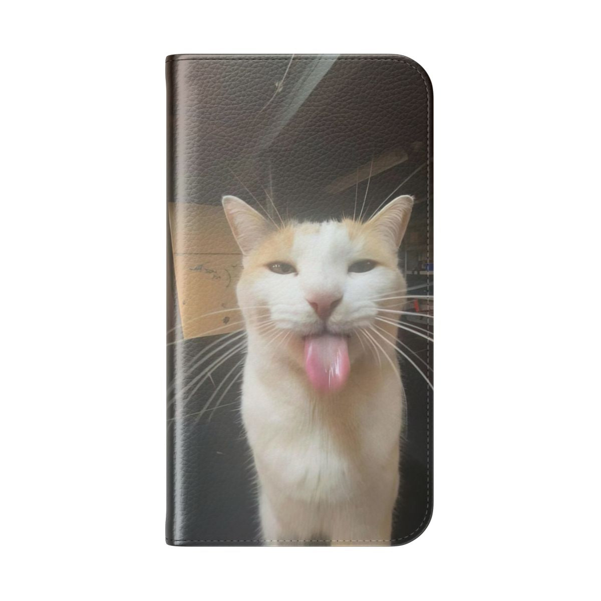 Bleh Cat themed flip phone case with a cute, funny, and fluffy cat design - Folded Back