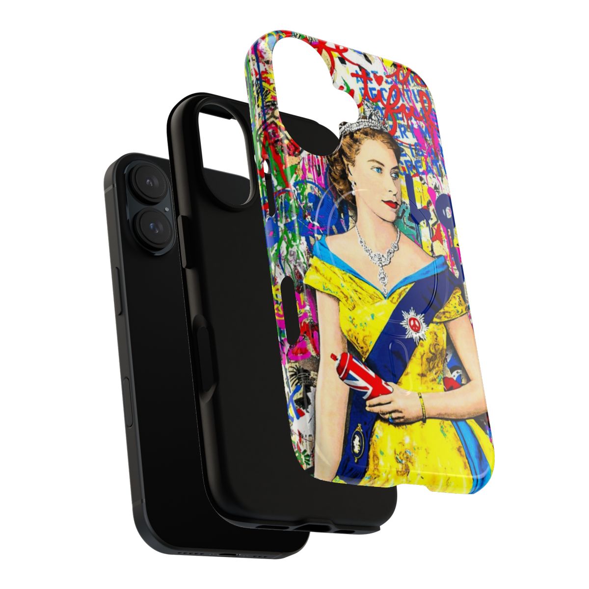 Artistic Graffiti-Inspired Queen Elizabeth II Magnetic Phone Case - Layers