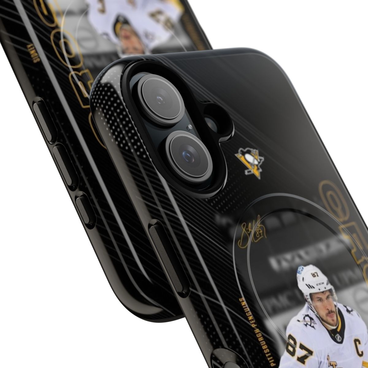 Sleek black phone case with a custom Sidney Crosby-inspired design - Detail