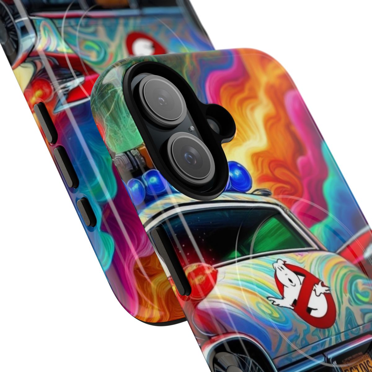 Magnetic tough phone case featuring an oil painting-style illustration of the iconic Ecto-1 car from the Ghostbusters franchise. - Detail