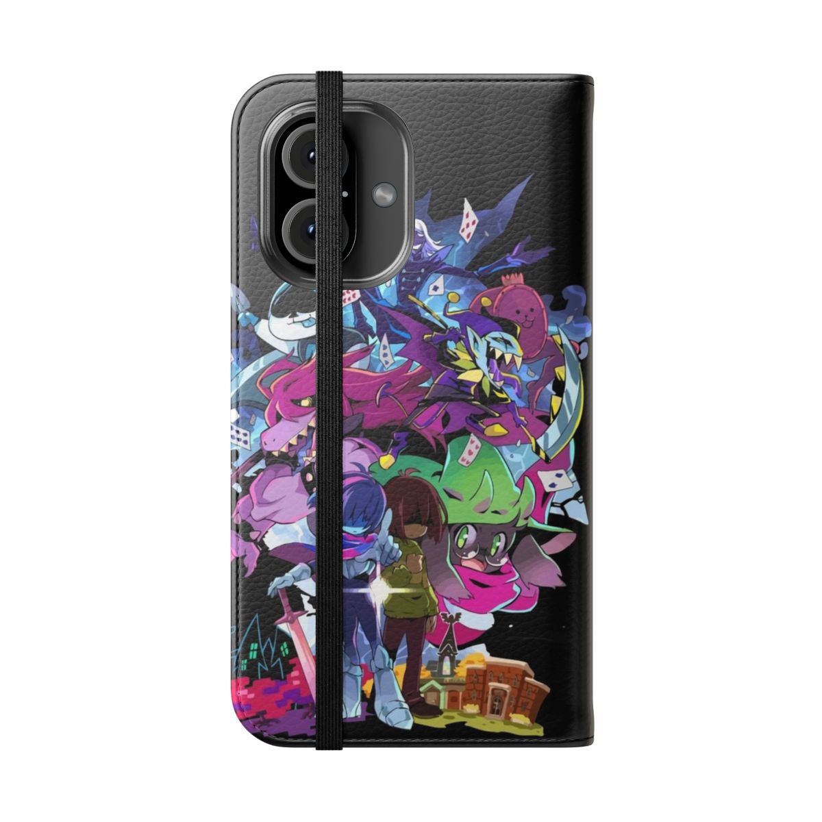 Deltarune-inspired adventure flip cover phone case with custom fan art design - Folded Front