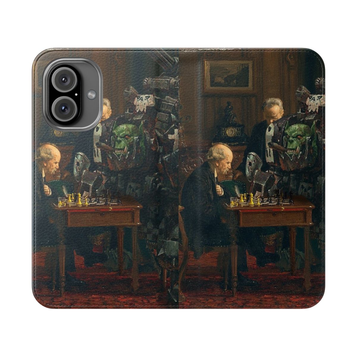 Ork-themed chess-inspired phone case with a photoshop edit design