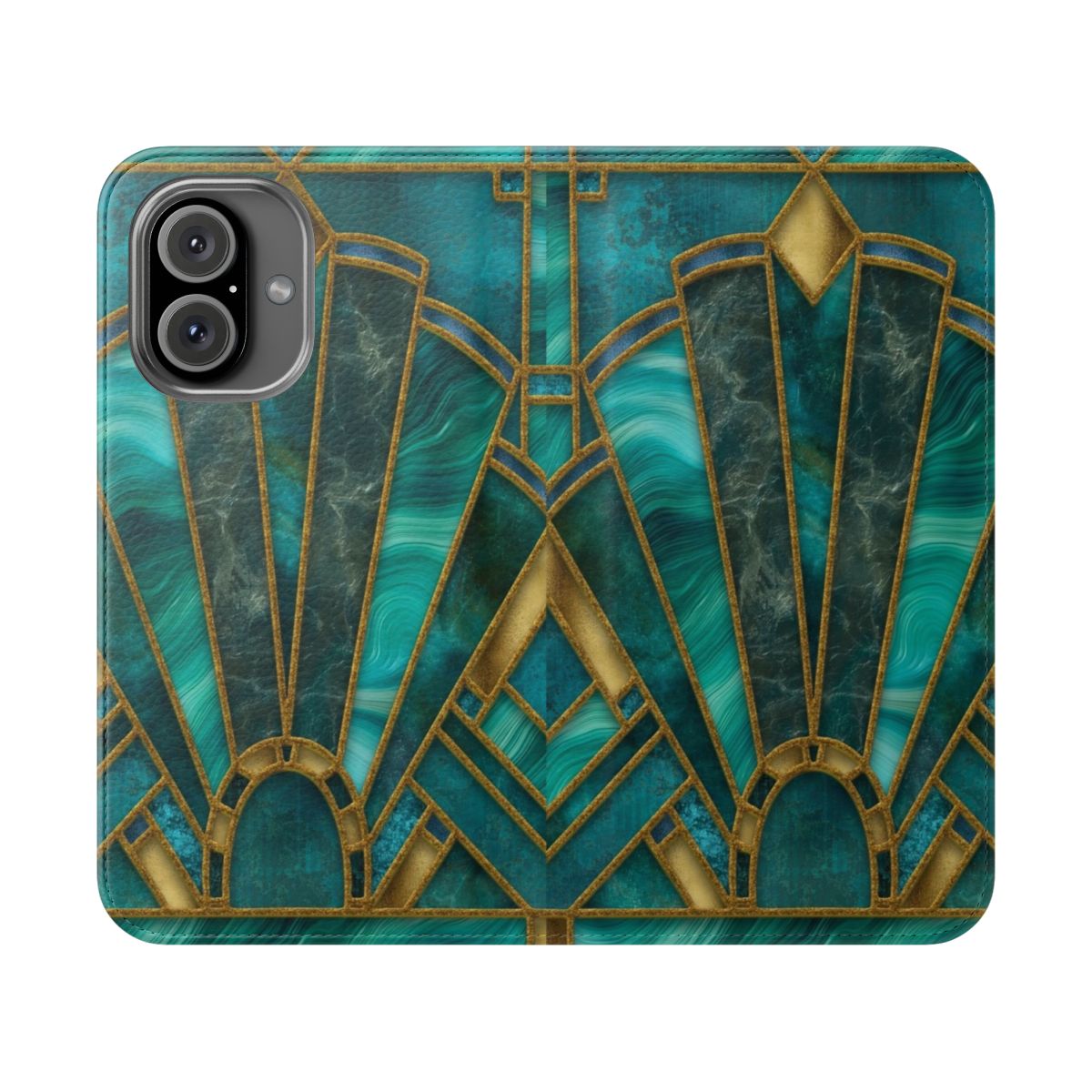 Elegant stained glass art deco inspired phone case with marble and gemstone accents