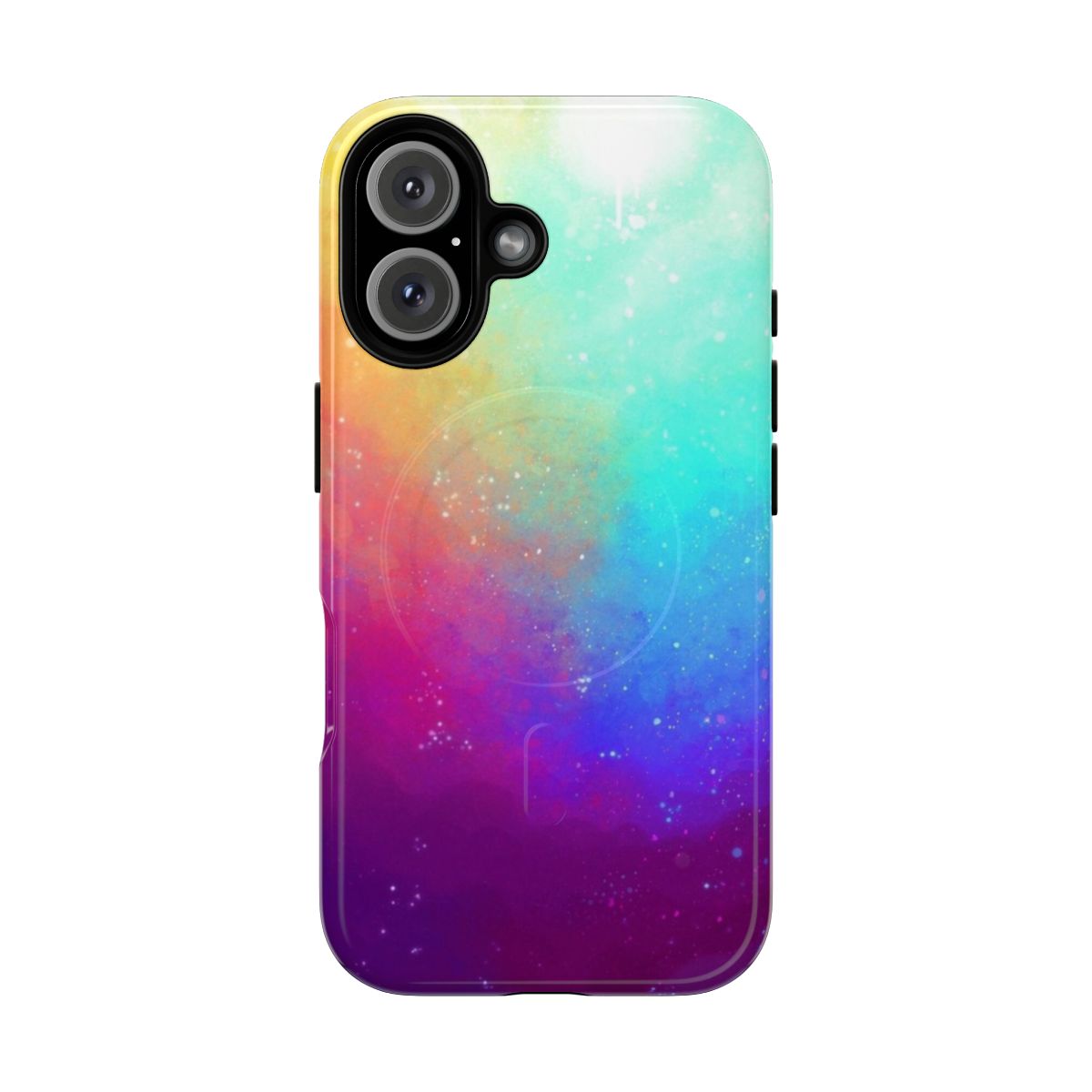 Artistic galaxy-themed phone case with colorful sky and spray paint design