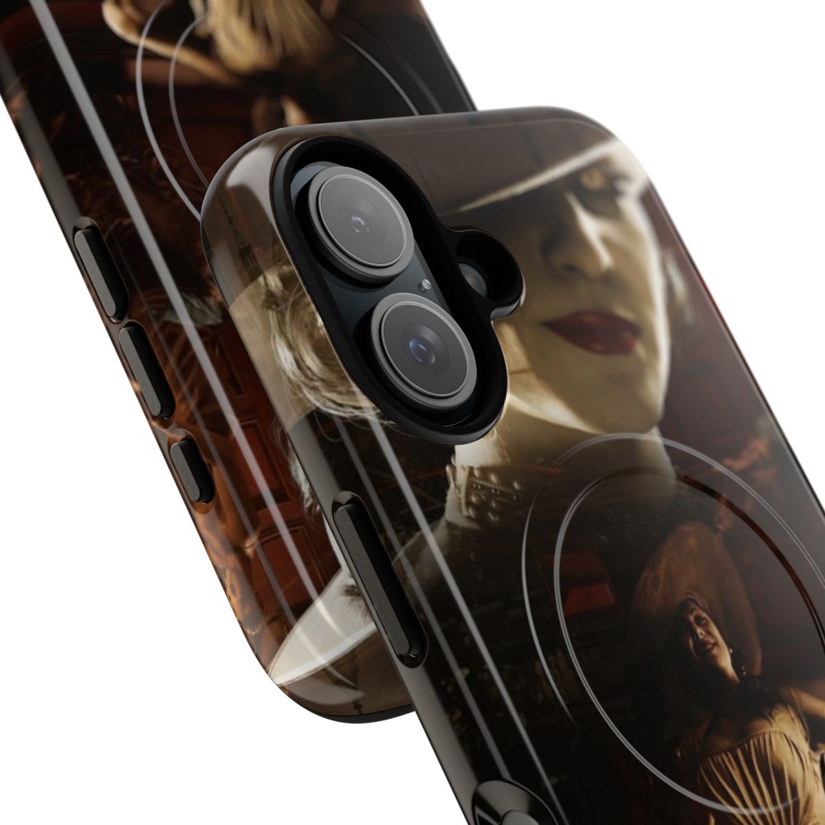 Magnetic tough phone case featuring the iconic Resident Evil Village character Lady Dimitrescu, also known as the Tall Vampire Lady. - Detail