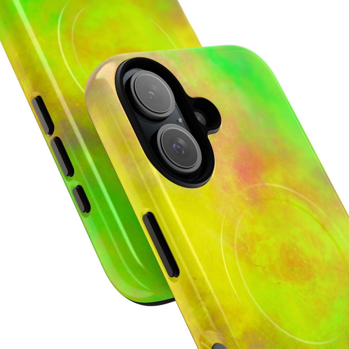 Galaxy-themed yellow and green protective phone case with magnetic closure - Detail