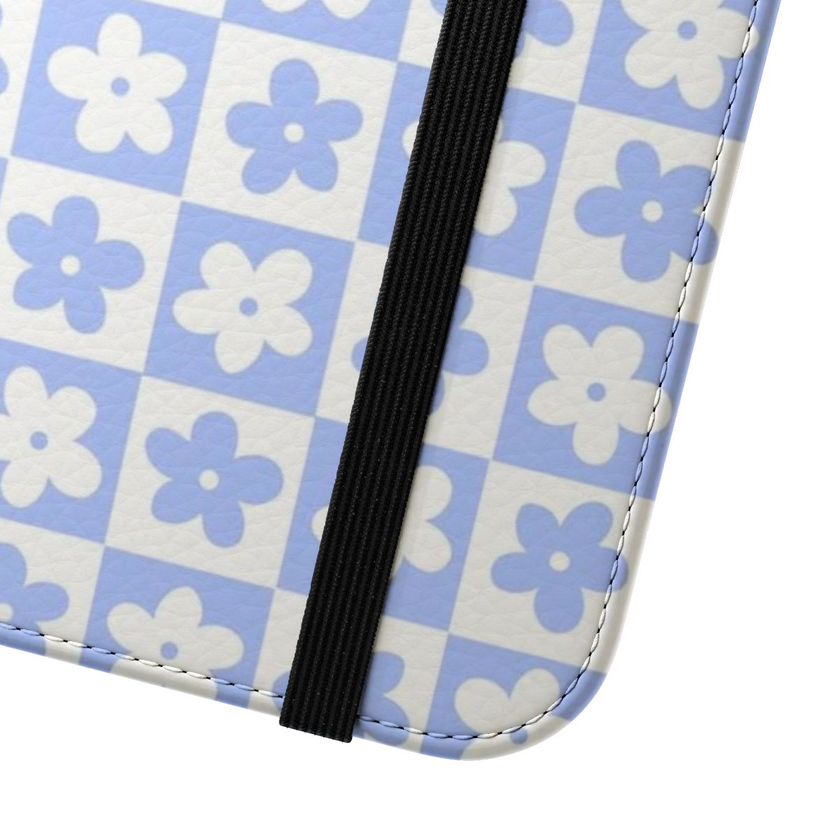 Periwinkle and white checkered squares phone case with floral design - Close Up