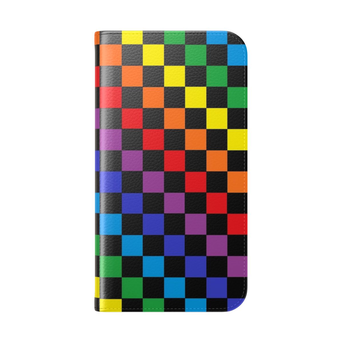 Checkered rainbow abstract design phone case cover in black - Folded Back