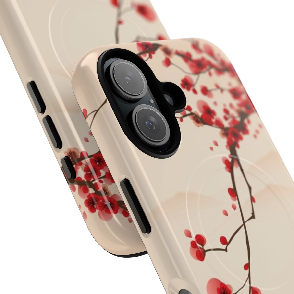 Whimsical red cherry blossom tree on a magnetic tough phone case - Detail