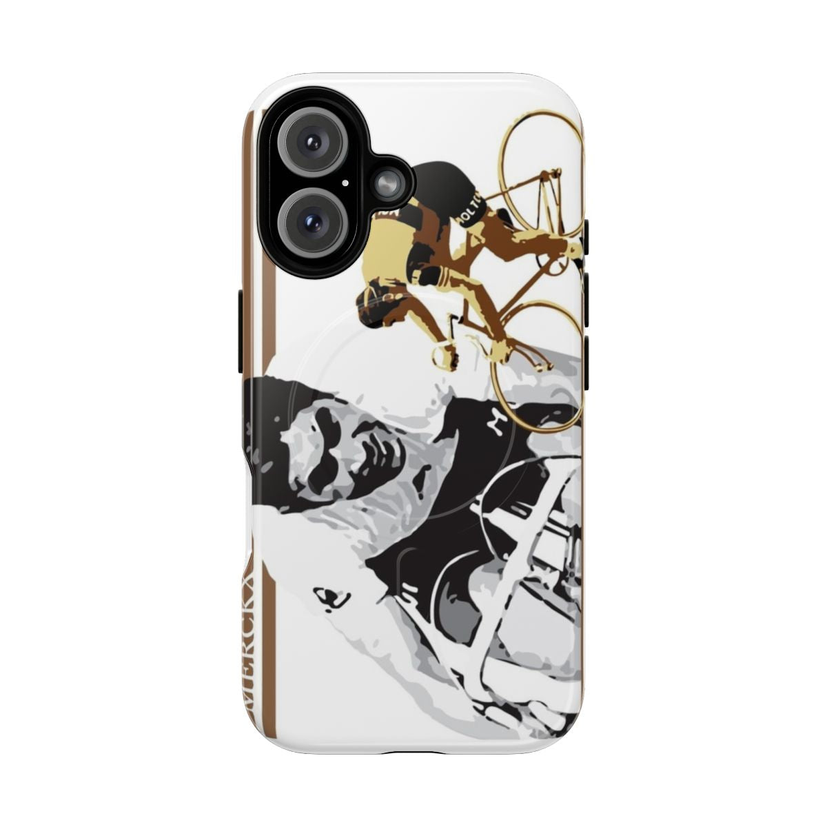 Vintage cycling art featuring Eddy Merckx, known as "The Cannibal," on a phone case.