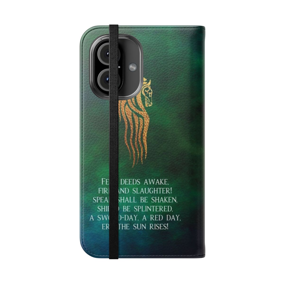 Fantasy phone case featuring Rohan design elements from the Lord of the Rings universe - Folded Front