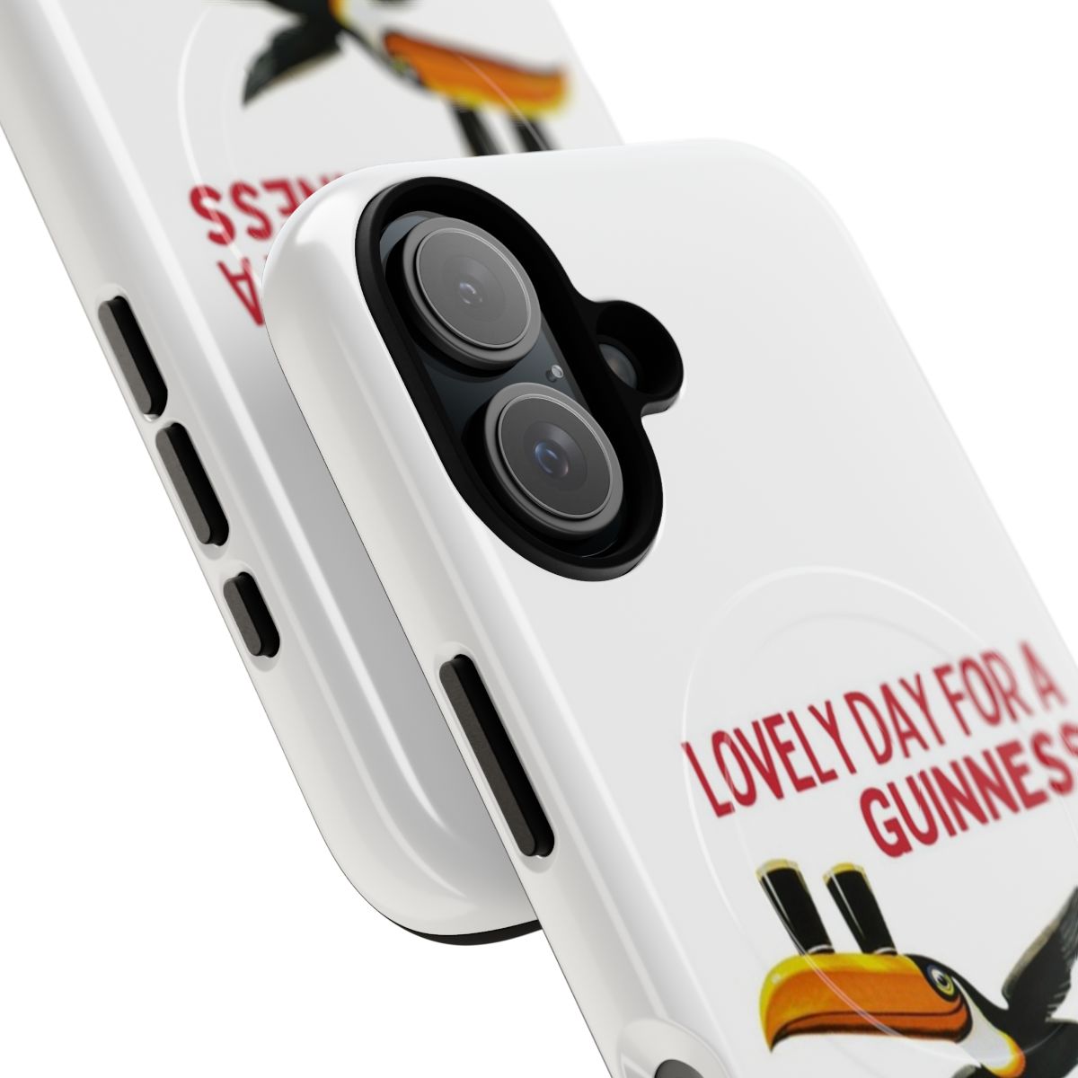 Vintage-inspired Irish beer themed phone case with a toucan and other classic Guinness imagery. - Detail