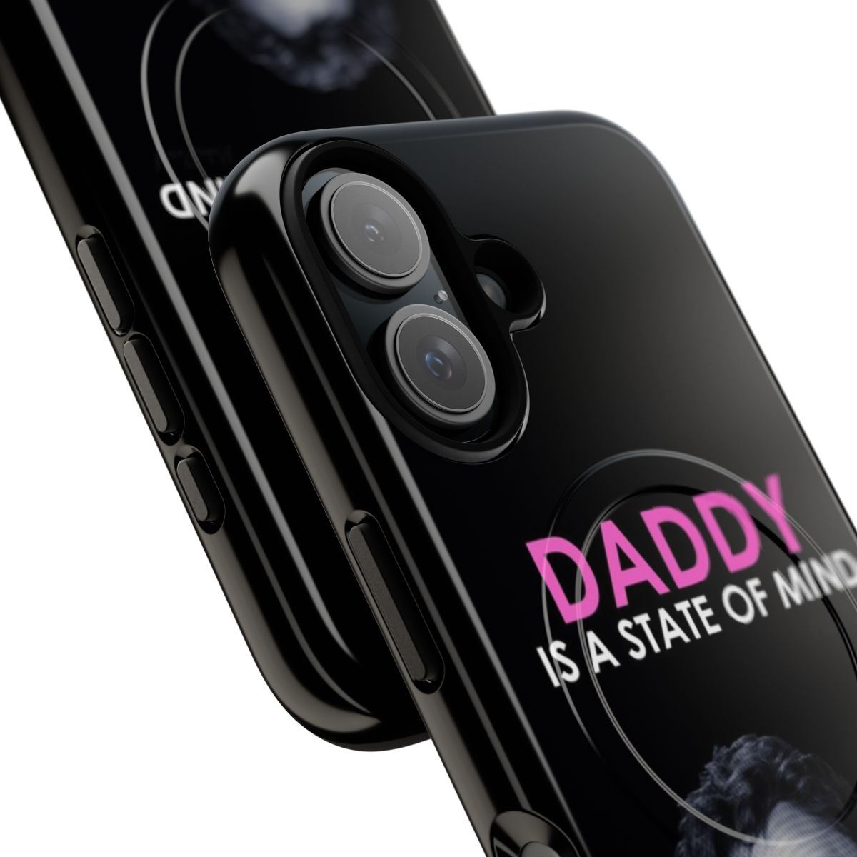 Magnetic tough phone case featuring a colorful design with the text "Pedro Pascal Daddy" and a meme-style illustration - Detail