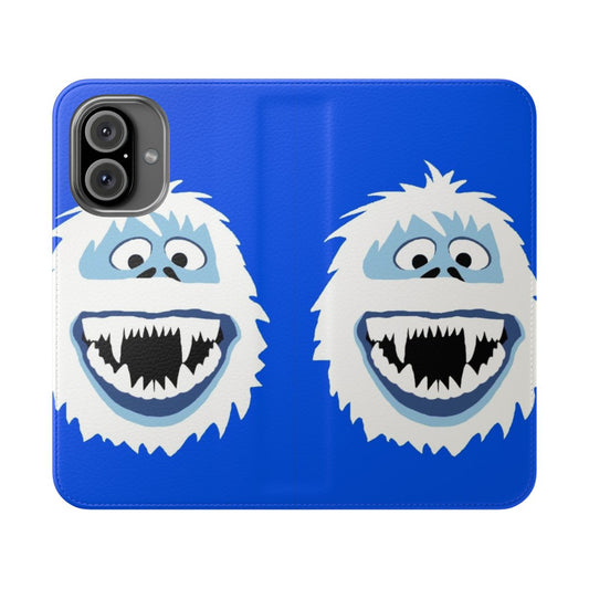 Festive snowman flip phone case with snowy winter wonderland design