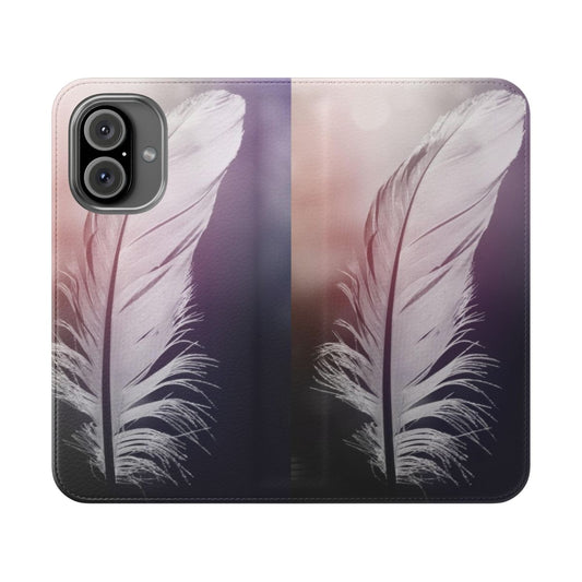 Pastel-colored feather design on a flip phone cover case