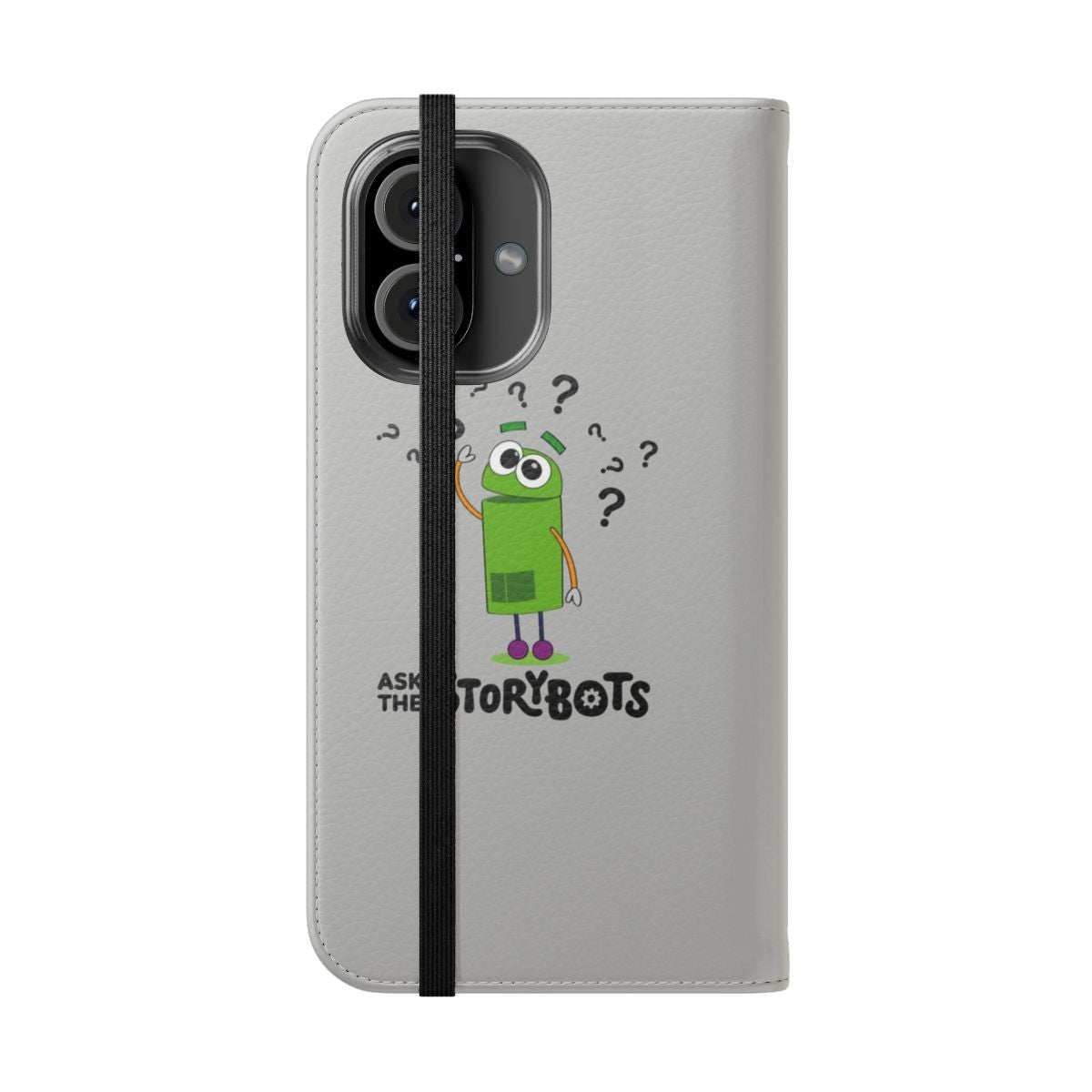 Flip cover phone case with a quirky cartoon character design inspired by the Netflix series StoryBots - Folded Front