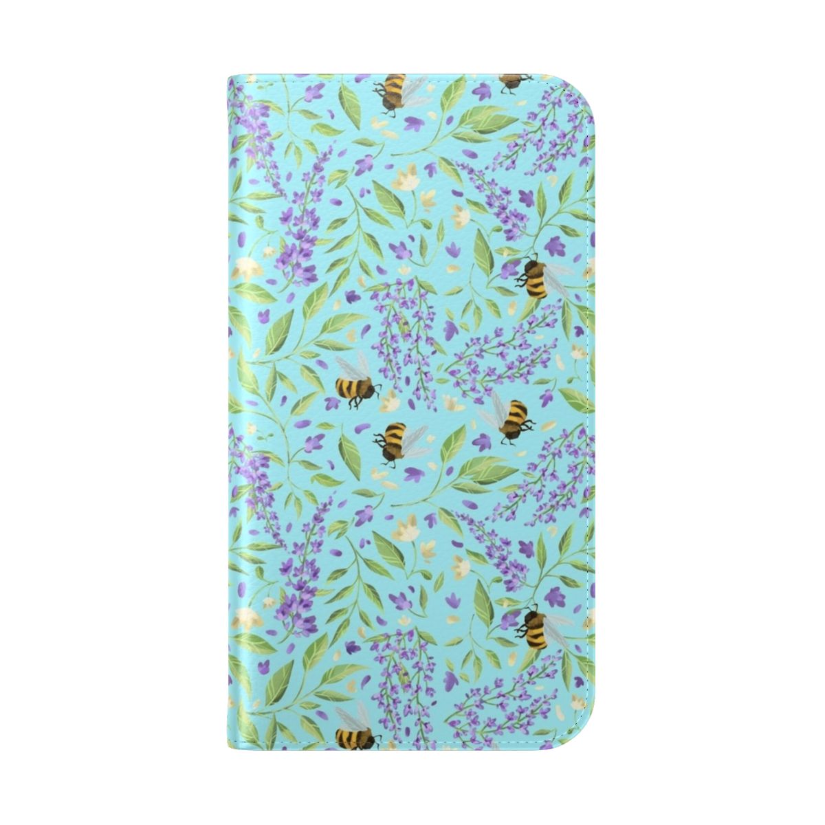 Bees and wisteria floral pattern on a mobile phone flip cover case - Folded Back