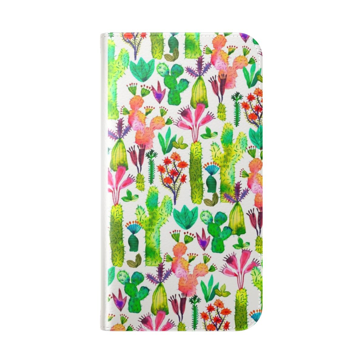 Vibrant watercolor cacti garden design on a protective smartphone flip cover case - Folded Back