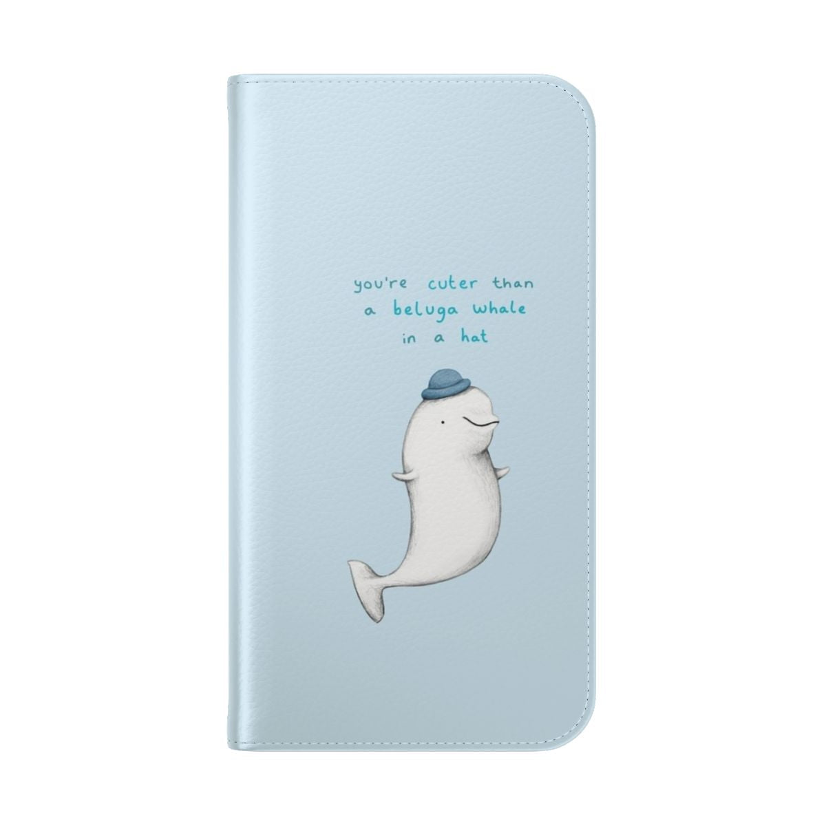 Cute and whimsical flip cover phone case featuring a beluga whale in a hat - Folded Back