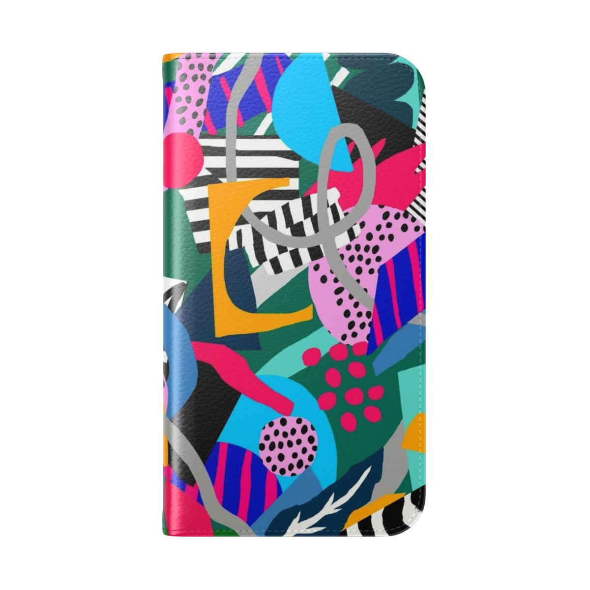 Colorful abstract art phone case featuring a tropical leaf design. - Folded Back