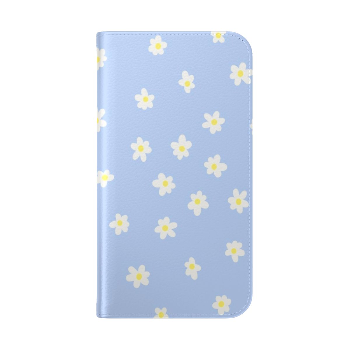 White sunflowers blooming on a blue background, featured on a flip phone case - Folded Back