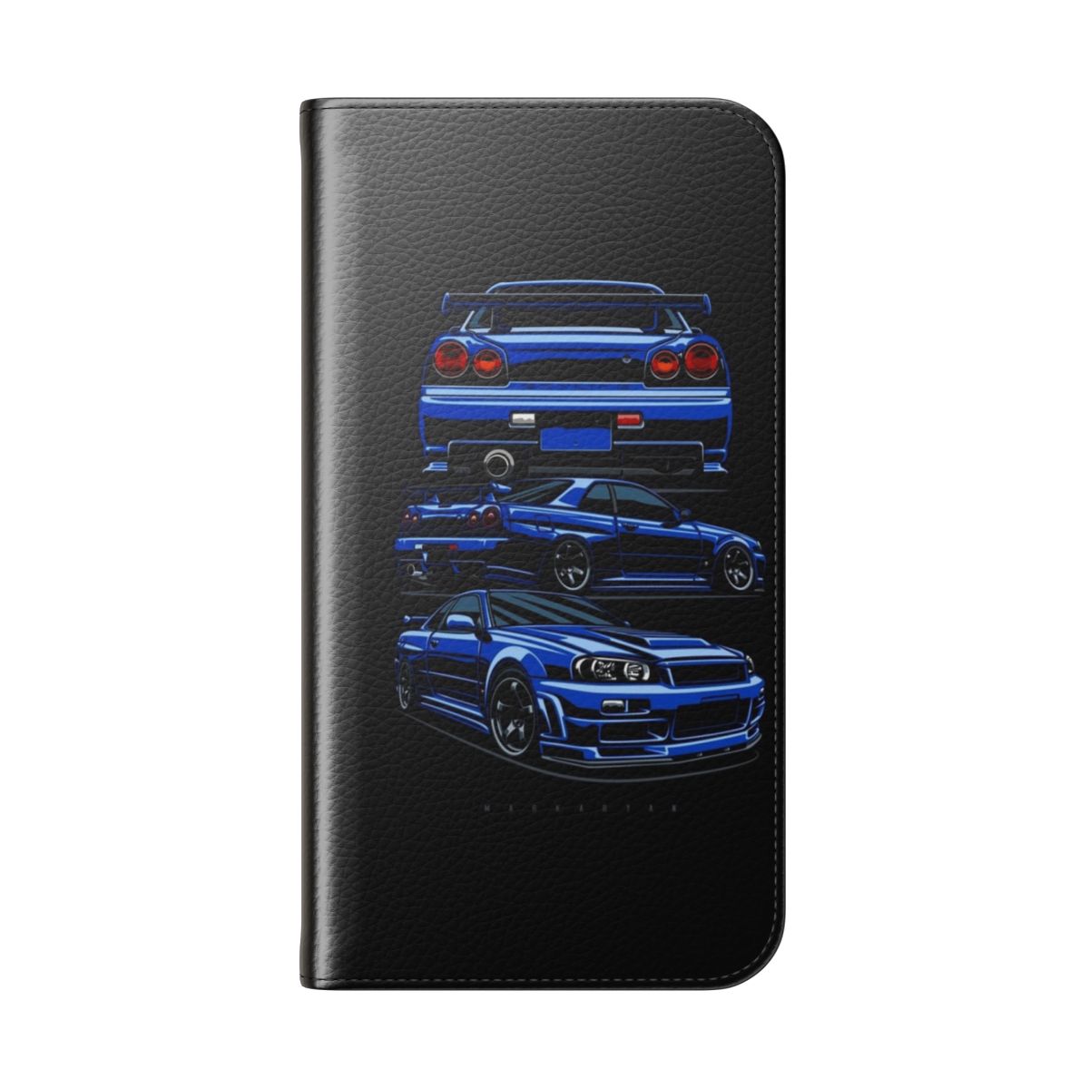 Skyline R34 GTR inspired custom phone case with a stylized design for automotive enthusiasts - Folded Back