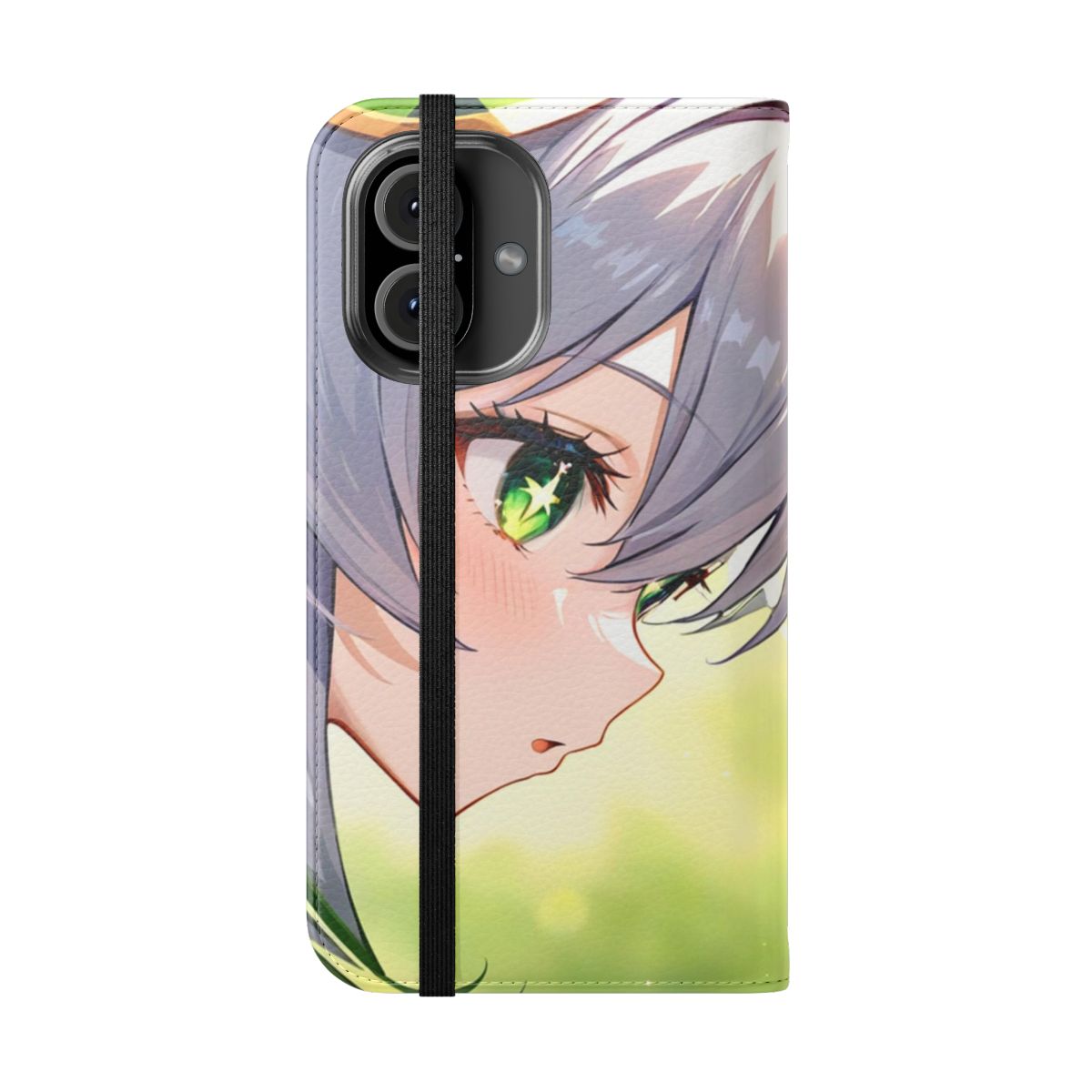 Nahida-inspired anime-style flip cover phone case for Genshin Impact fans - Folded Front