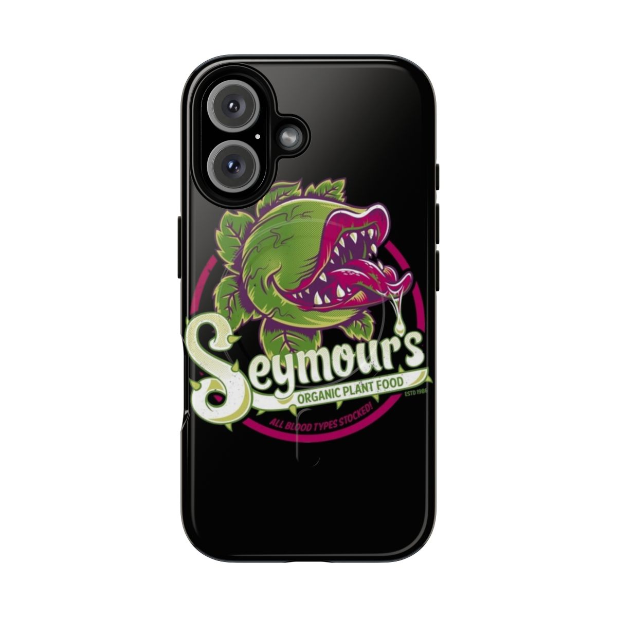 Magnetic phone case featuring a distressed design inspired by the cult classic "Little Shop of Horrors"