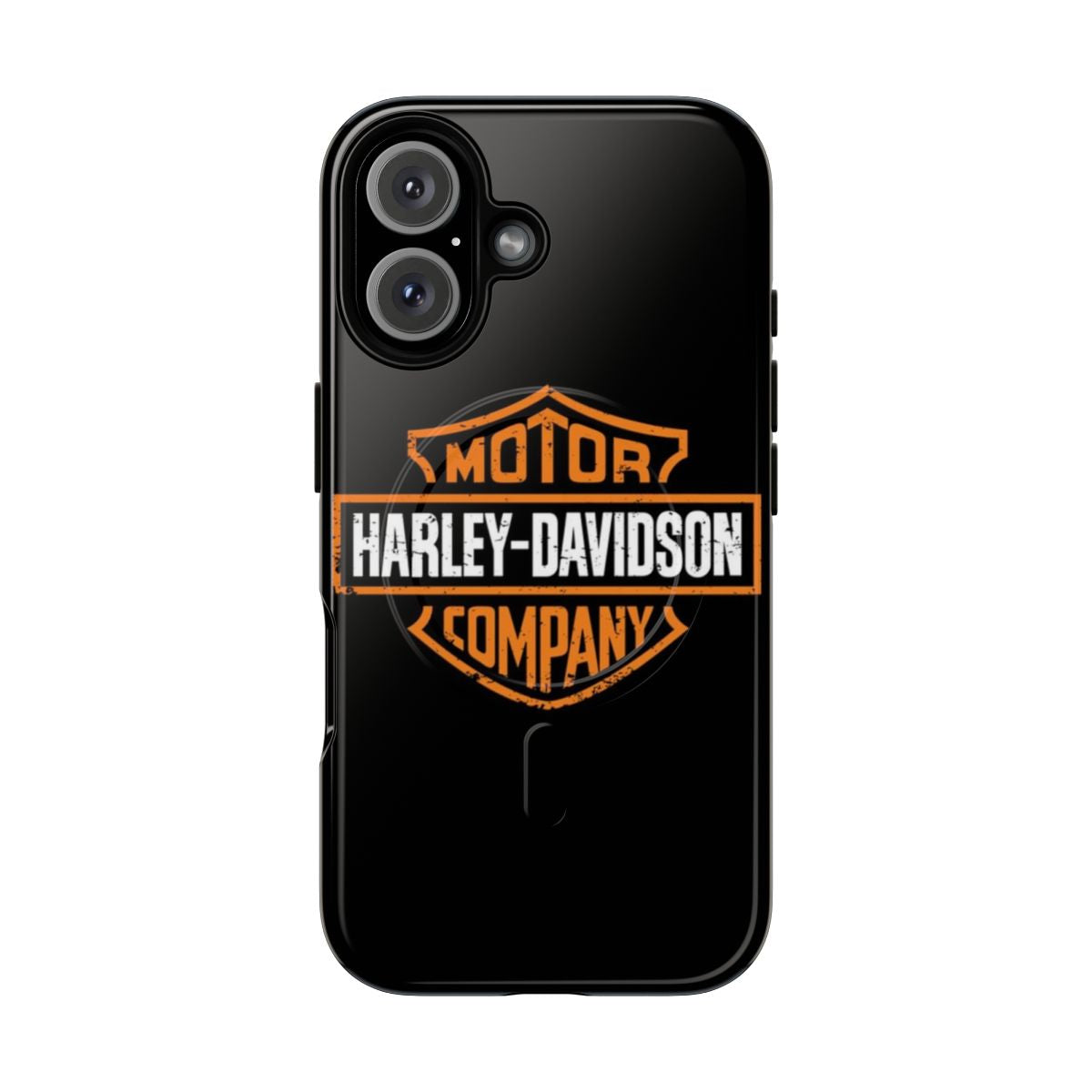 Vintage-style Harley Davidson inspired motorcycle t-shirt design on a magnetic phone case.