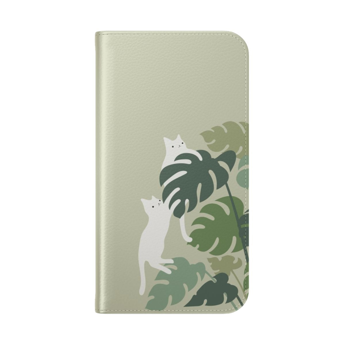 Flip cover phone case with a stylish cat and plant design - Folded Back