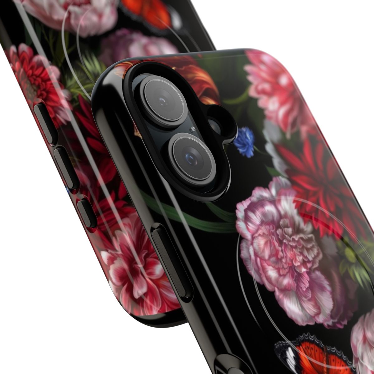 Magnetic phone case with abstract glitch and floral pattern - Detail