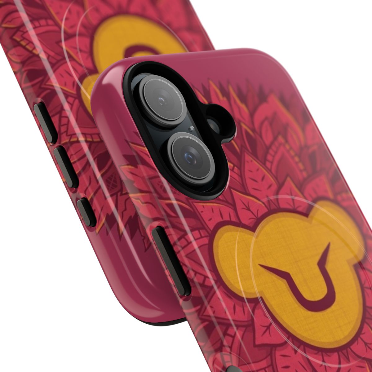 Leaf design magnetic tough phone case with lion king mane inspired pattern - Detail