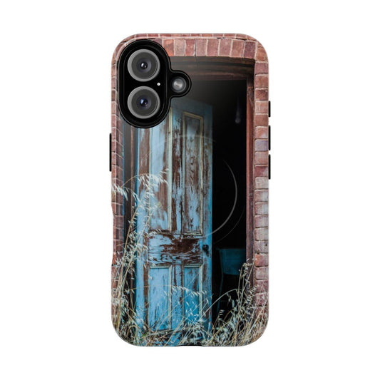 Magnetic tough phone case featuring a vintage rustic scene with ruins, timber, and brick.